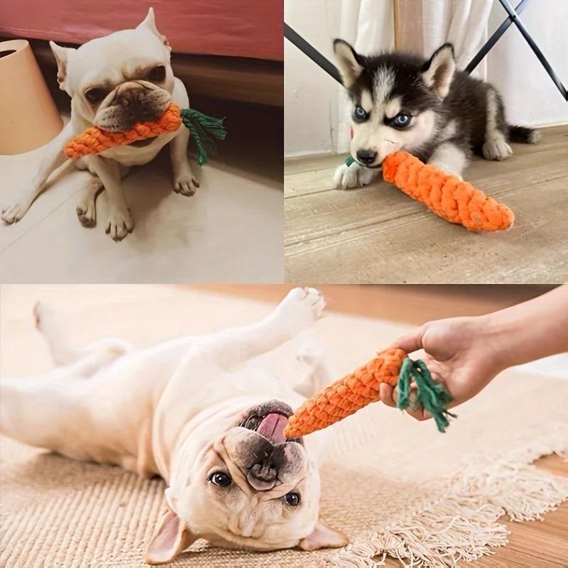 Mordedor de Cuerda con Forma de Zanahoria para Perros – Limpieza Dental y Diversión